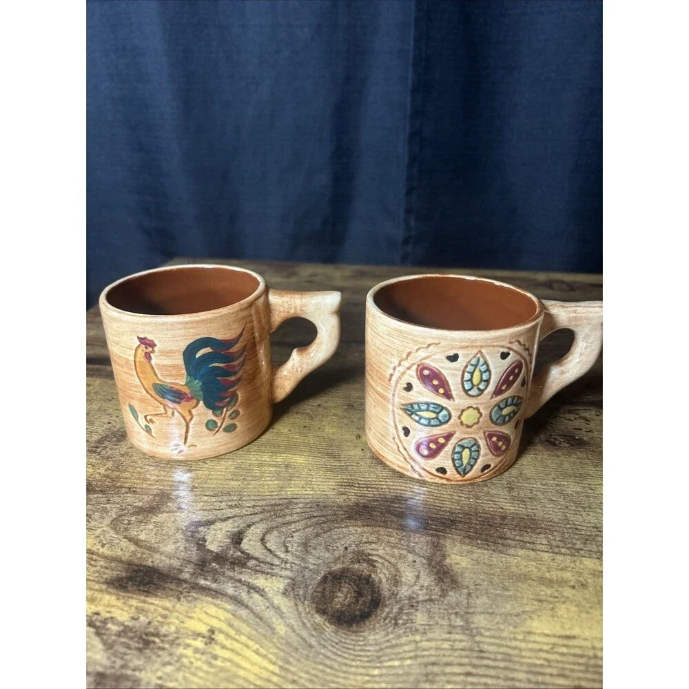 Pennsbury Pottery Rooster Cups Creamer Sugar Bowl Country Farmhouse Vintage Set